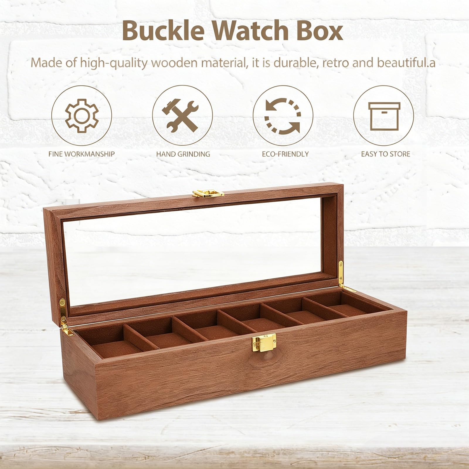 Vintage und Einfach zu Tragen zur Aufbewahrung und Präsentation Uhrenaufbewahrungsbox mit 6 Fächern Eleganter Uhren Displaybox für Uhren und Schmuck