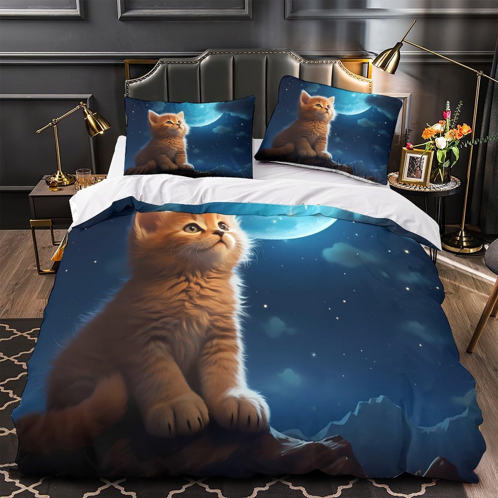 Parure de lit chaton en microfibre ultra douce avec fermeture éclair