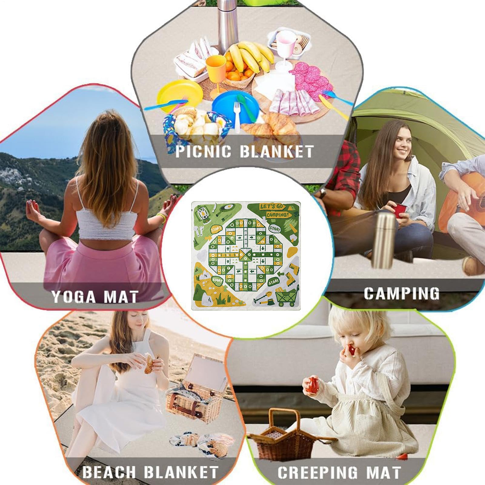 Tappetino per il Picnic Tappetino Pieghevole Imbottito per Tutte le | Coperta con Motivo a Scacchi per Picnic per Festival Musicali, Campeggio, Spiaggia e Pranzo all'Aperto