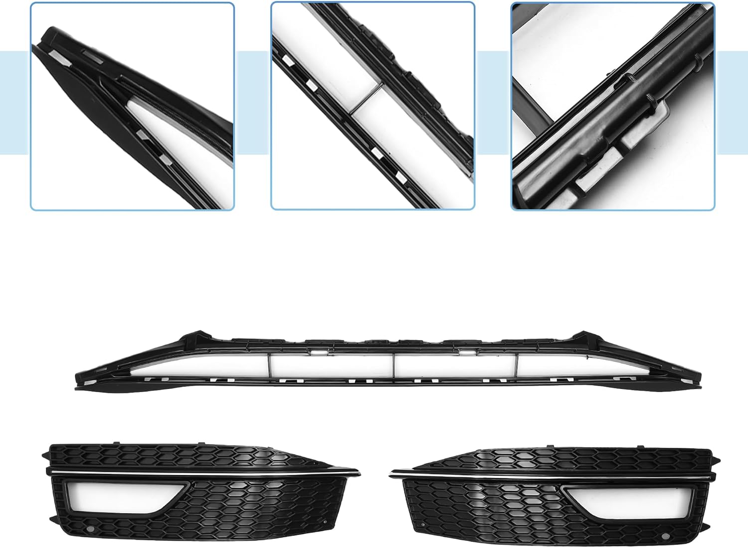 X AUTOHAUX Front Lower Hood Bumper Grille Grill Fog Light Grille Cover for Audi A4 B8PA 2013-2015 Front Lower Bumper Kidney Grille Grill Sport Style Black 1 Set