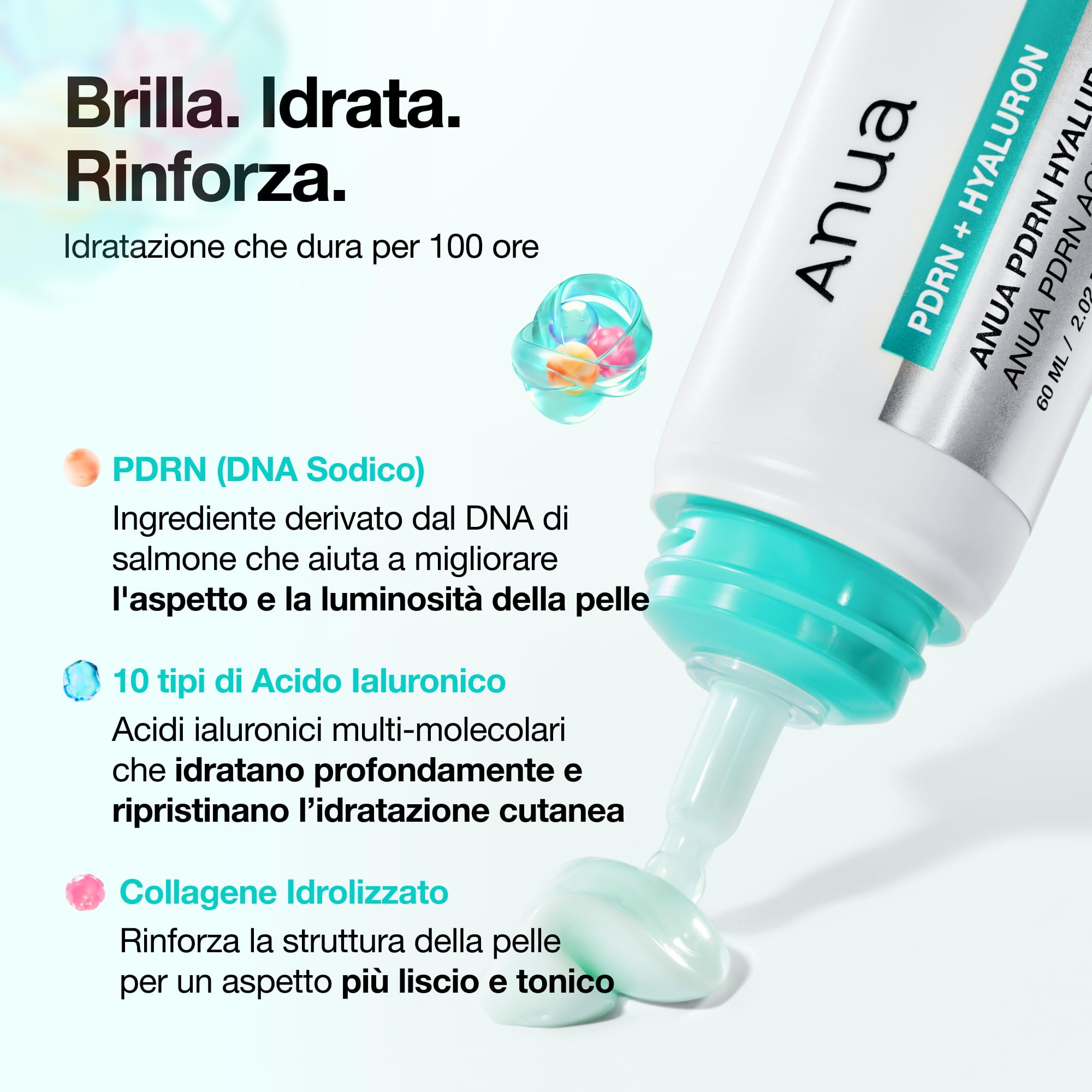 Anua PDRN Hyaluronic Acid 100 Moisturizing Cream – Crema Viso Idratante Leggera con Acido Ialuronico, Collagene e PDRN, Effetto Glow, Idratazione Fino a 100 Ore, Skincare Coreana (60 ml)
