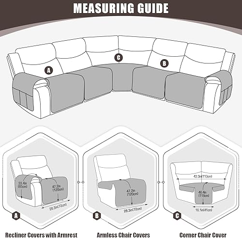 Miniatura 5 de KinCam Fundas impermeables para sofá modular reclinable, fundas de sofá reclinable de gran tamaño para sofá en forma de L, funda de sofá