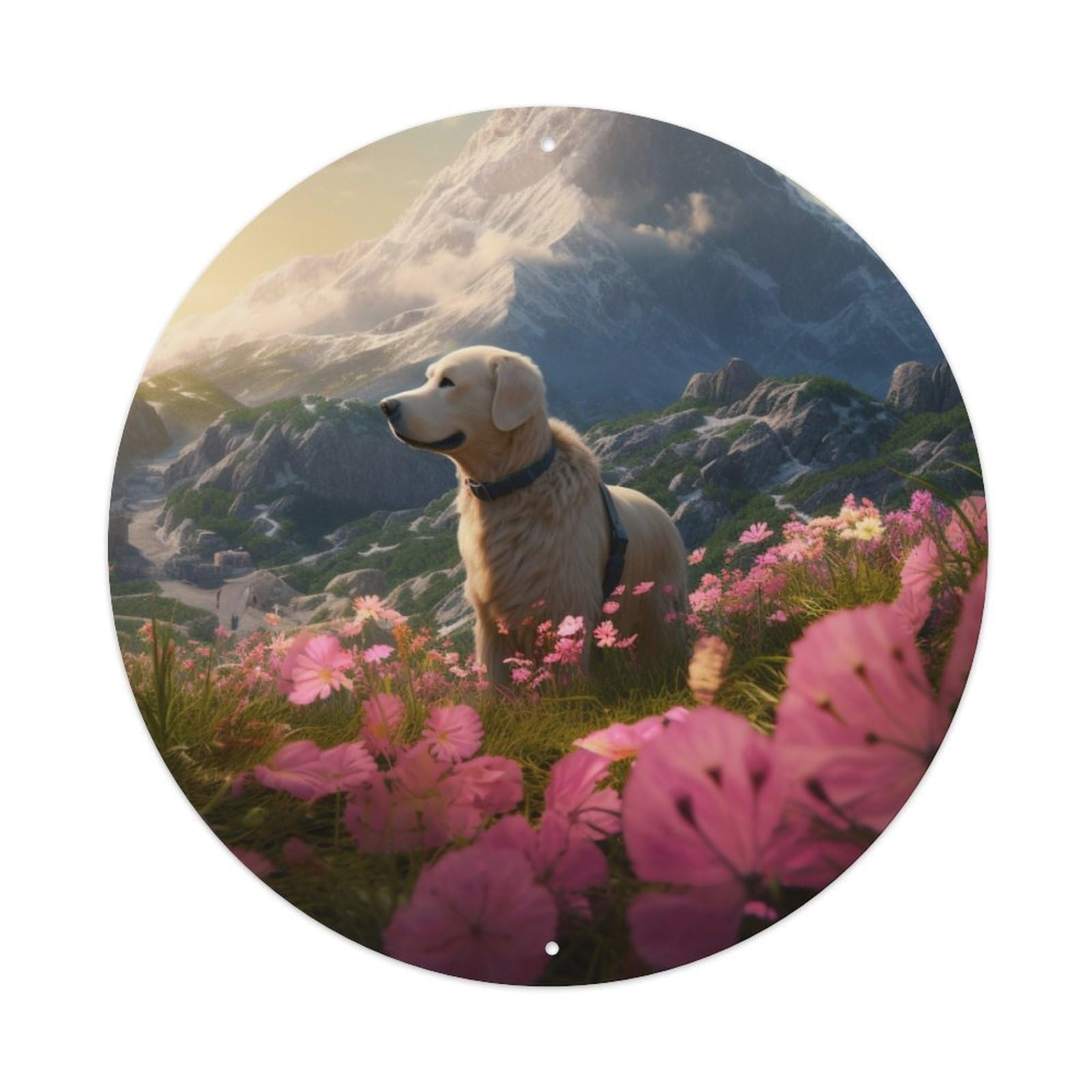 Animals Artwork Puppy in The Flowers Vintage Metal Tin Sign Plaque Wall Decor for Cafe, Club Bar, Office, Garden Metal Poster 8x8Inch