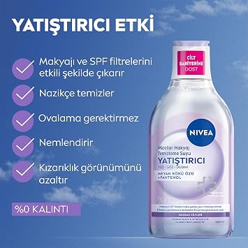 NIVEA Yatıştırıcı Micellar Makyaj Temizleme Suyu 400 ml, Nemlendirici,SPF Filtrelerini Temizler,Yüz,Göz,Dudak İçin,Hassas Ciltler