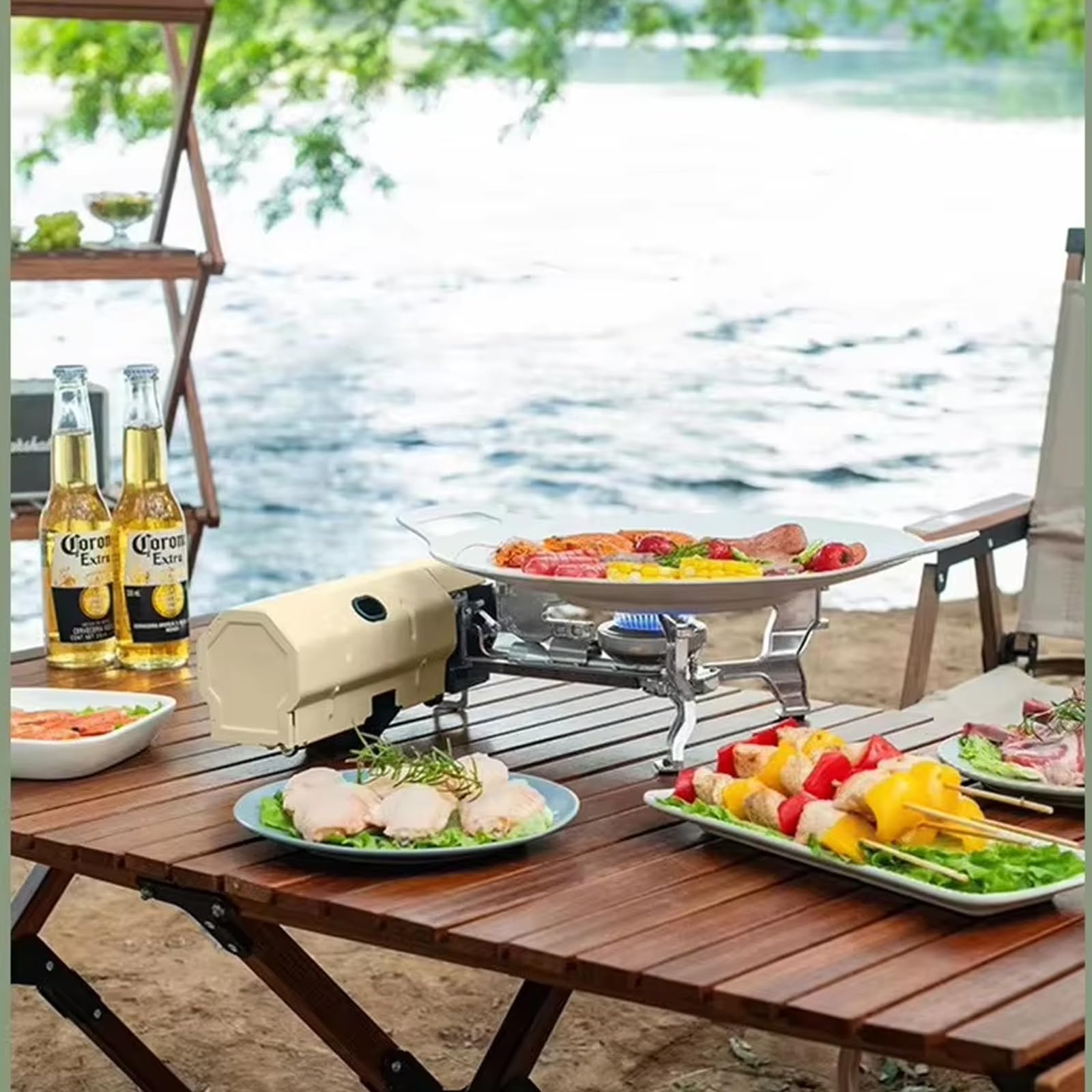 Estufa de caja para acampar, estufa de casete portátil para exteriores, parrilla de equipo compacta y plegable, ligera, antideslizante y compacta, para acampar al aire libre en familia, cocinar al air