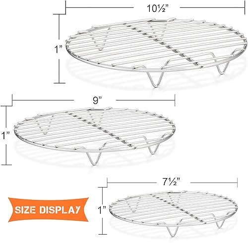 Miniatura 2 de E-far Estantes redondos de cocción refrigerantes, tamaño 7 pulgadas, 9 pulgadas y 10 pulgadas, juego de 3 estantes redondos de acero inoxidable para