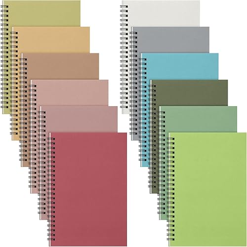 Vista 10 de Fuutreo 12 piezas de cuaderno de espiral para el trabajo A5 de 8.3 x 5.7 pulgadas, cuaderno de espiral con rayas universitarias, cubierta kraft