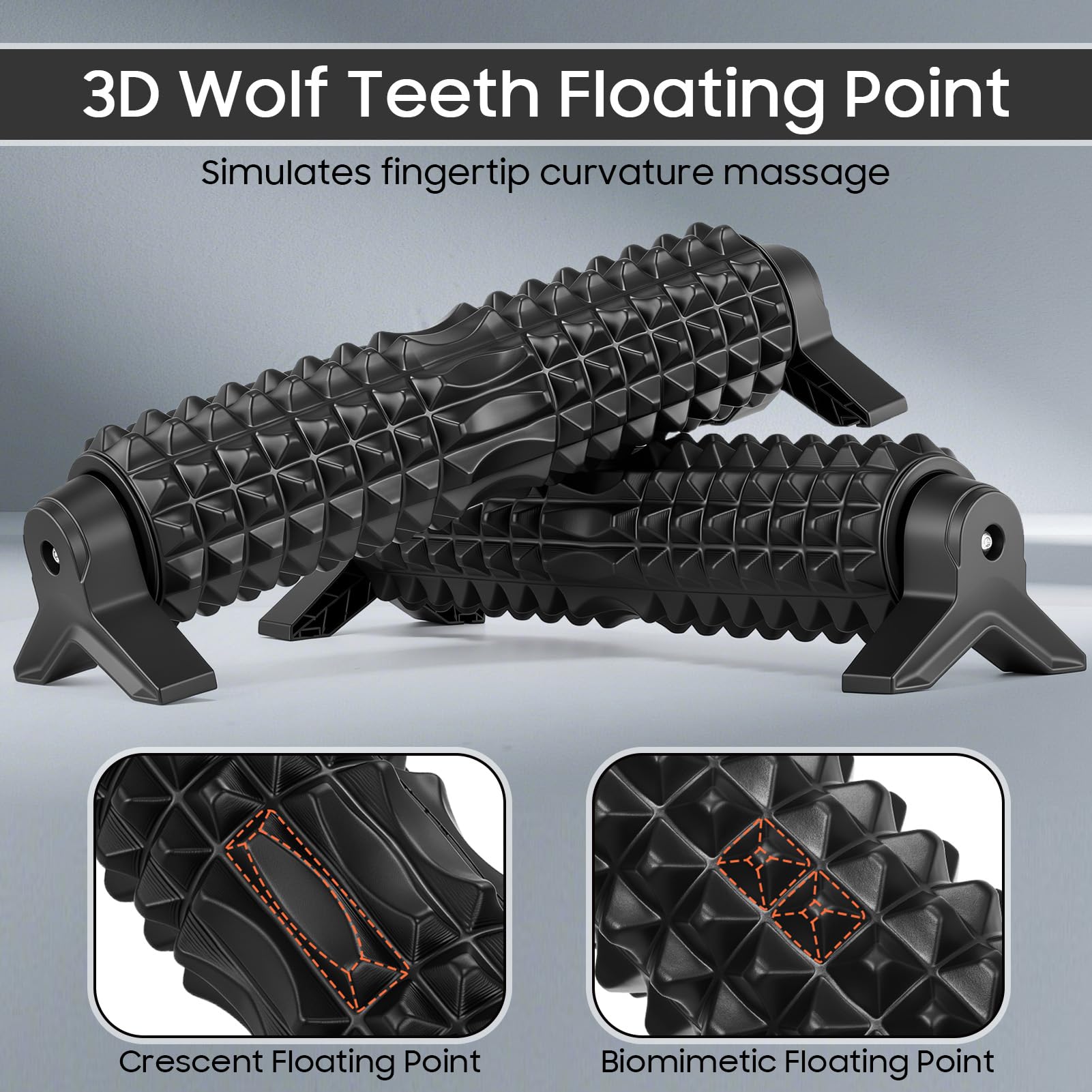 53cm Foam Roller, Rullo Massaggio Muscolare con strutturato 3D, supporto e ventosa per rilassamento muscolare Yoga Pilates, Rullo in schiuma per schiena collo gambe (Nero)