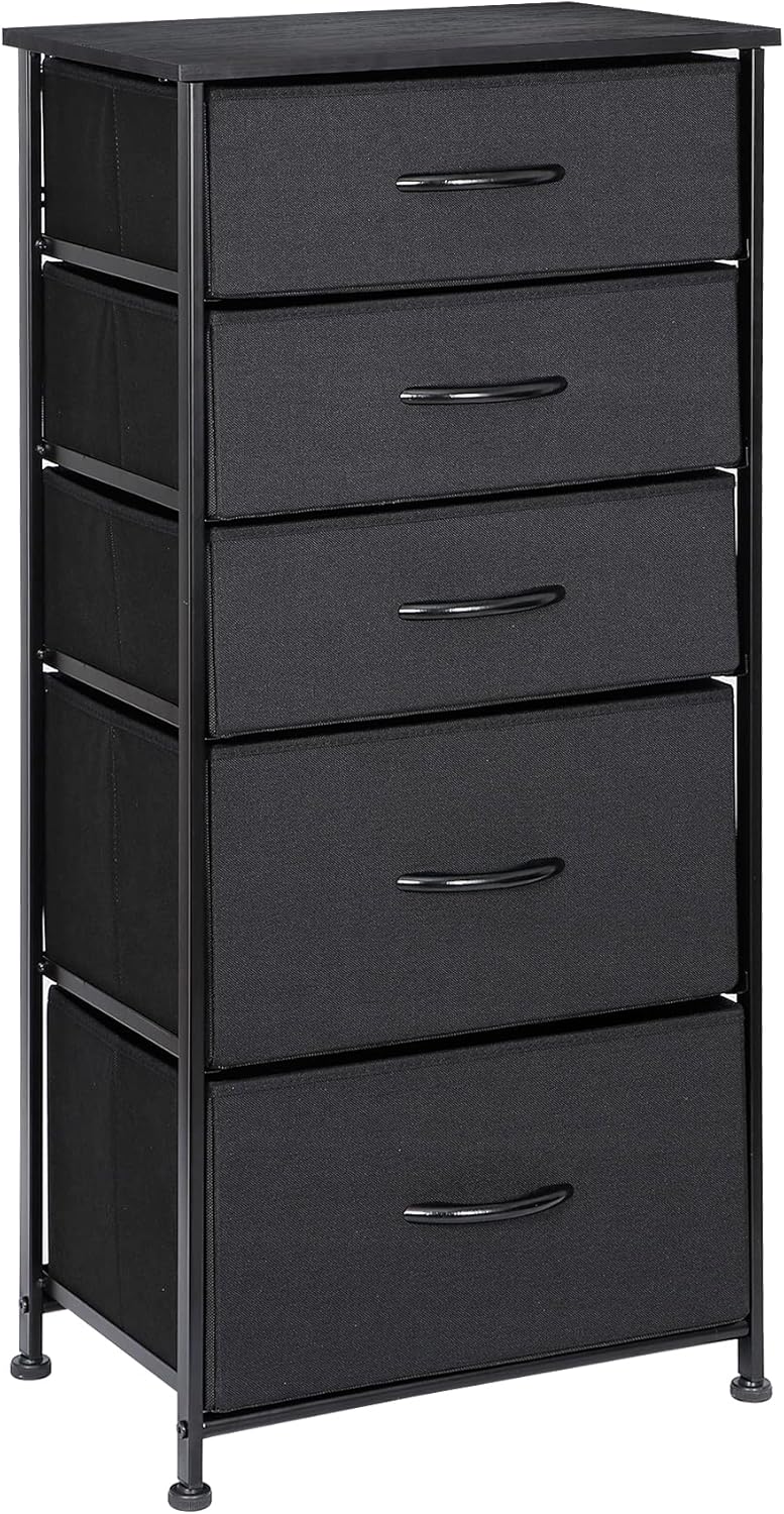 ZENY Vertical Dresser Storage Tower with 5 Drawers - Sturdy Metal Frame, Wood Top, Easy Pull Fabric Bins - Organizer Unit for Bedroom, Hallway, Entryway, Closet & Nursery