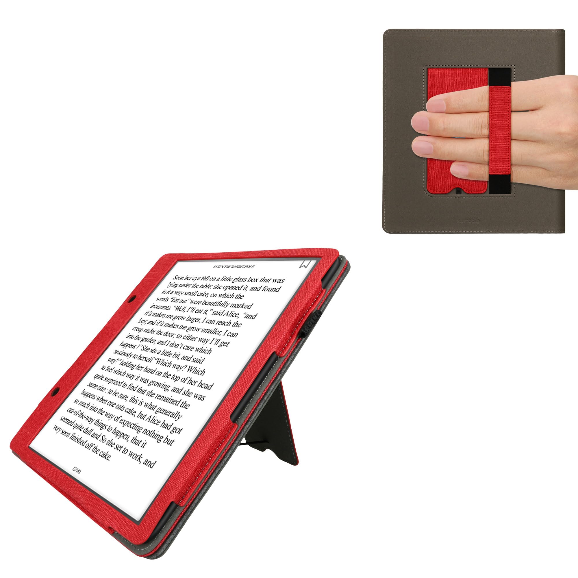 kwmobile etui kompatybilne z etui Amazon Kindle Scribe - z podstawką - E czytnik etui ze sztucznej skóry - w kolorze czerwonym/ciemnoszarym