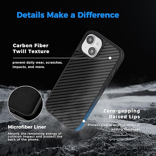 Miniatura 6 de MONOCARBON Funda de fibra de carbono real para iPhone 15, lujosa funda de sarga minimalista de 6.1 pulgadas a prueba de caídas compatible con