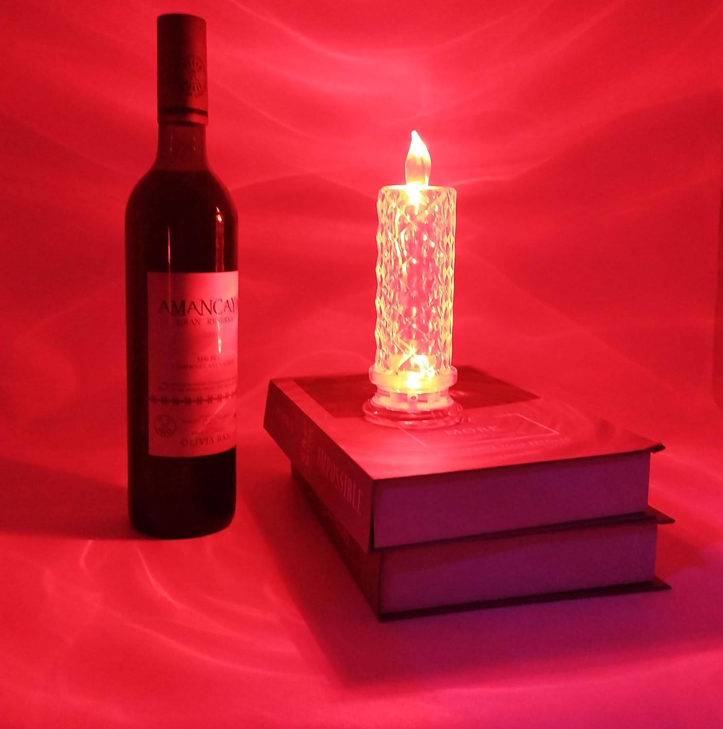 Rose Shadow LED Flameless Candles(D:2.5" x H:7.2"), Rechargeable Operation, Send to Relatives and Friends Decoracion for Valentine Wedding(4PCS)