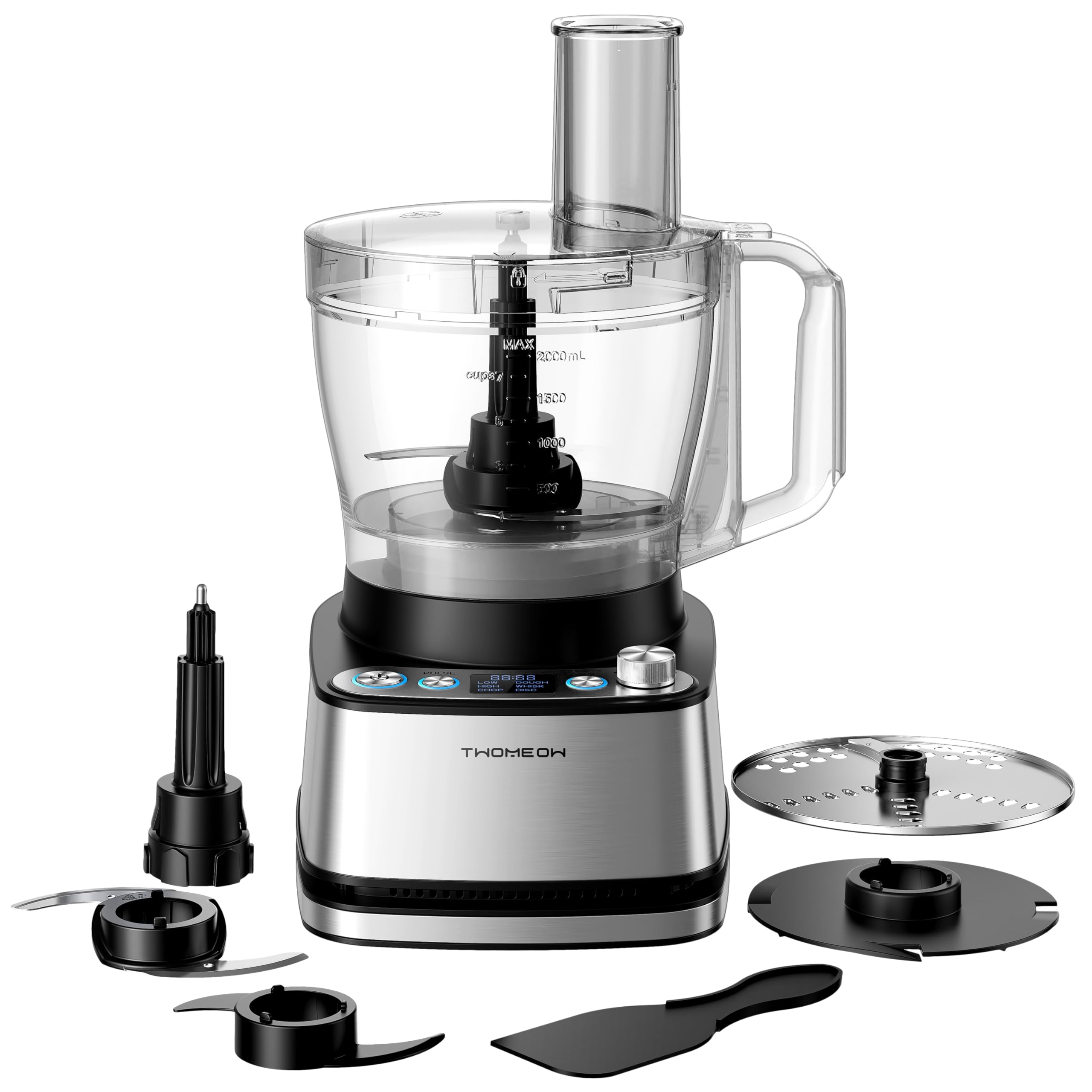 TWOMEOW Food Processor control panel with 4 programs and pulse function.