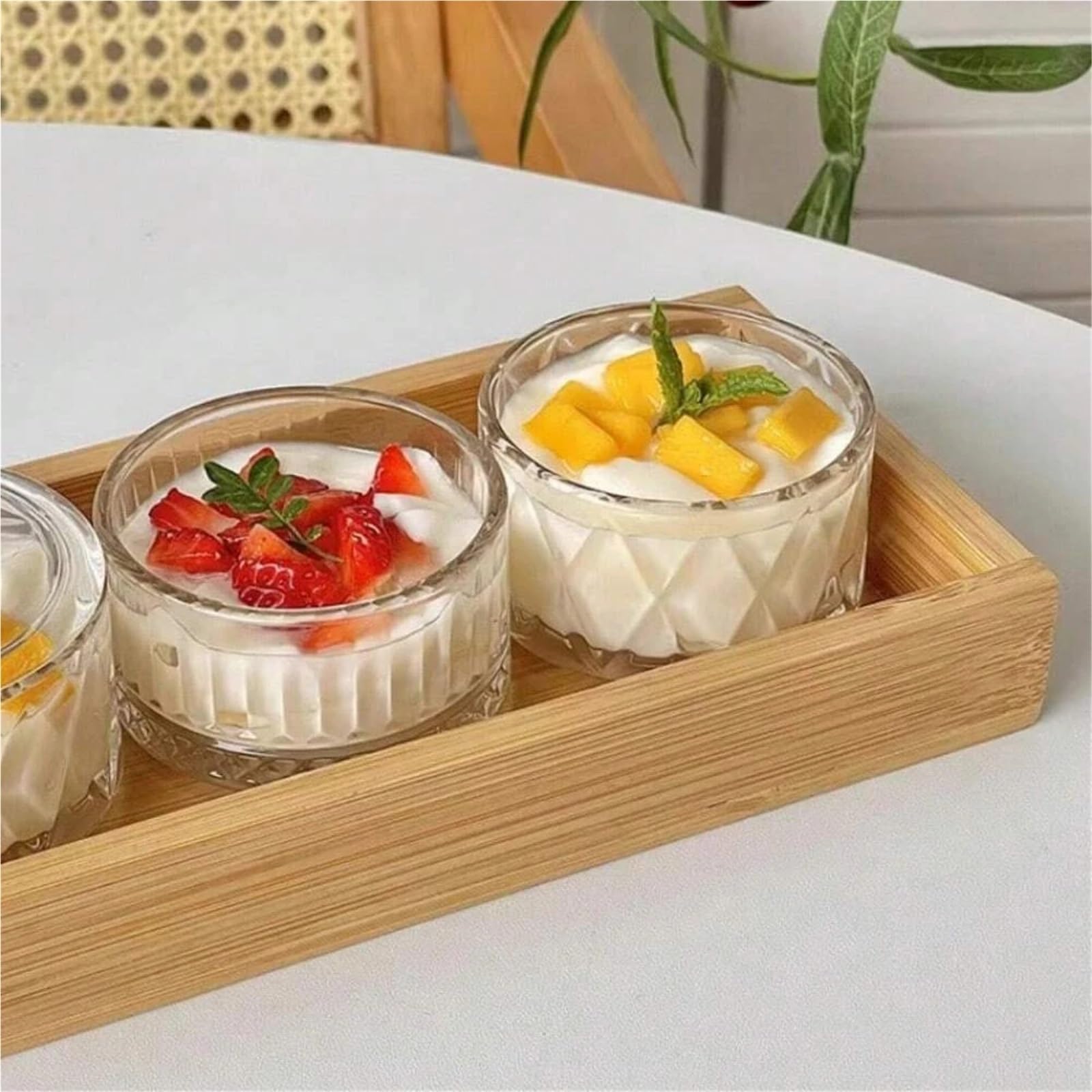2 eleganti coppe da dessert in vetro for gelato con coperchio - for budino, yogurt e for uso commerciale domestico Per Dessert(Clear Diamond)