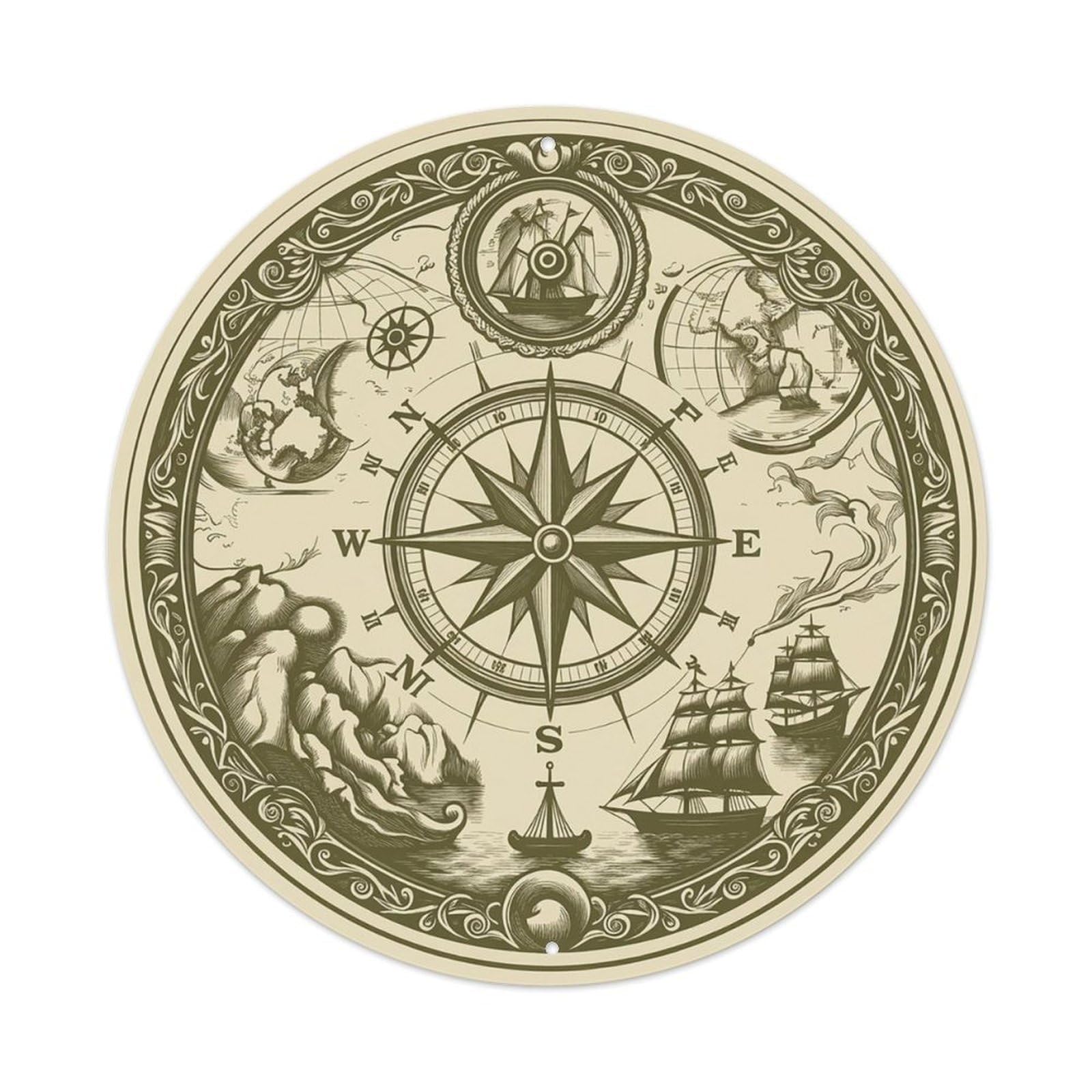Vintage Nautical Compass World Map Genesis Guide Metal Tin Sign