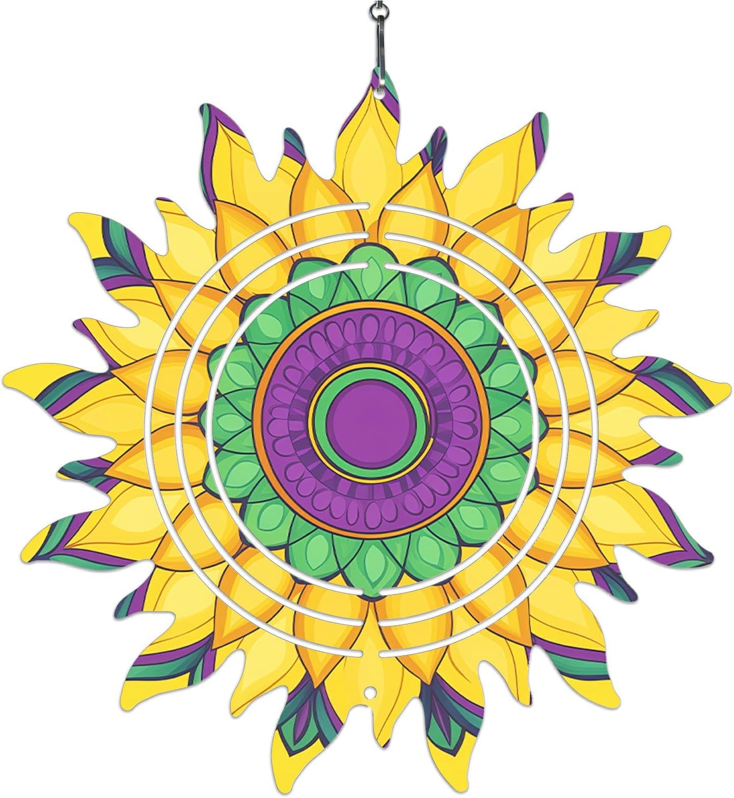 Fall Hanging Wind Spinners, 3D Sun Pattern Design Wind Catchers & Spinners Outdoor Sculptures 7.87 Inch Holidays Birthday Gift for Lady Mother Wife Grandma, Yellow Datura 01