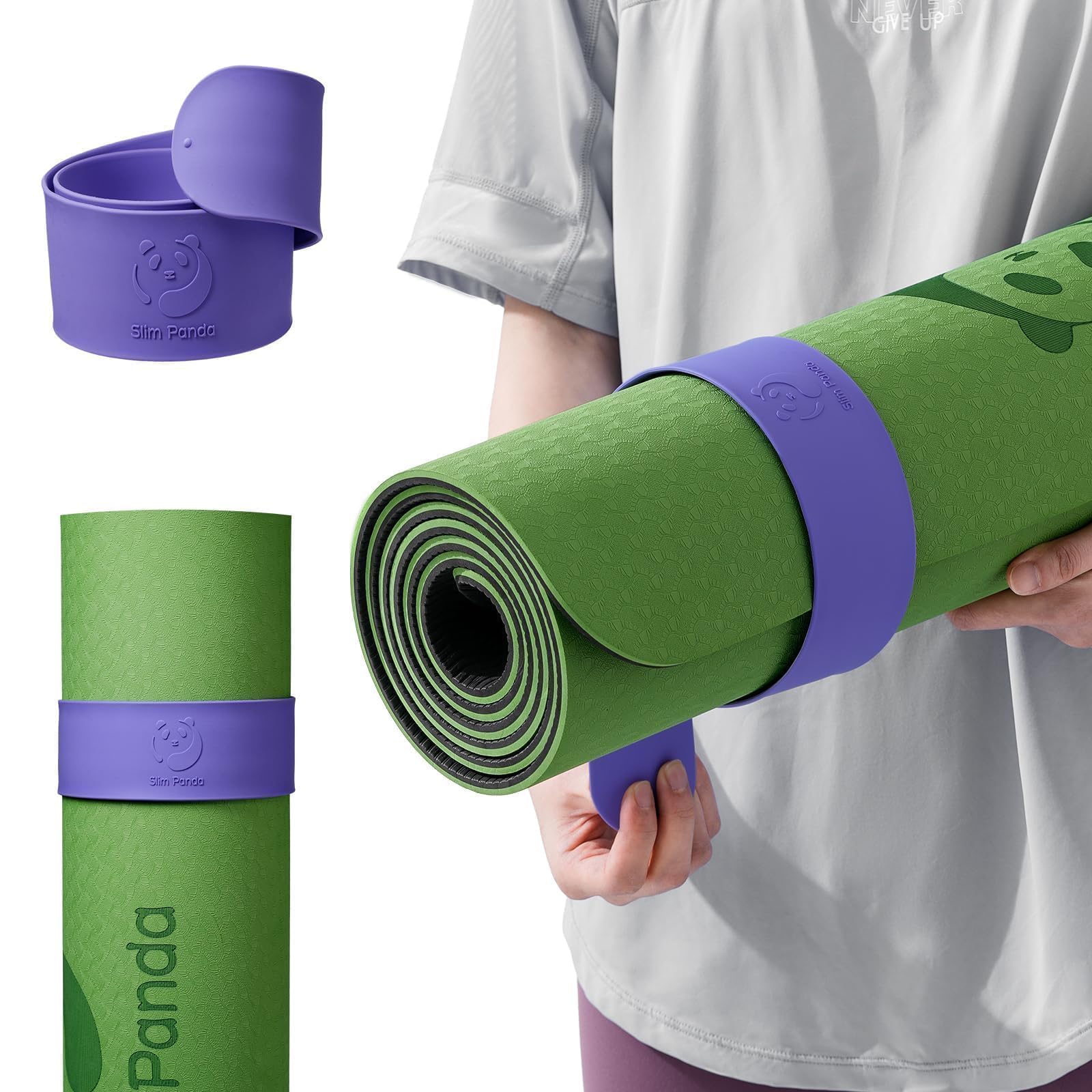 Slim Panda Yogamattenband mit Schnellverschluss - Fest gerollt in Sekunden - 60x5cm Universal Tragegurt - Verstellbarer Yogagurt für Yoga, Pilates, Fitness - Passend für Standardmatten