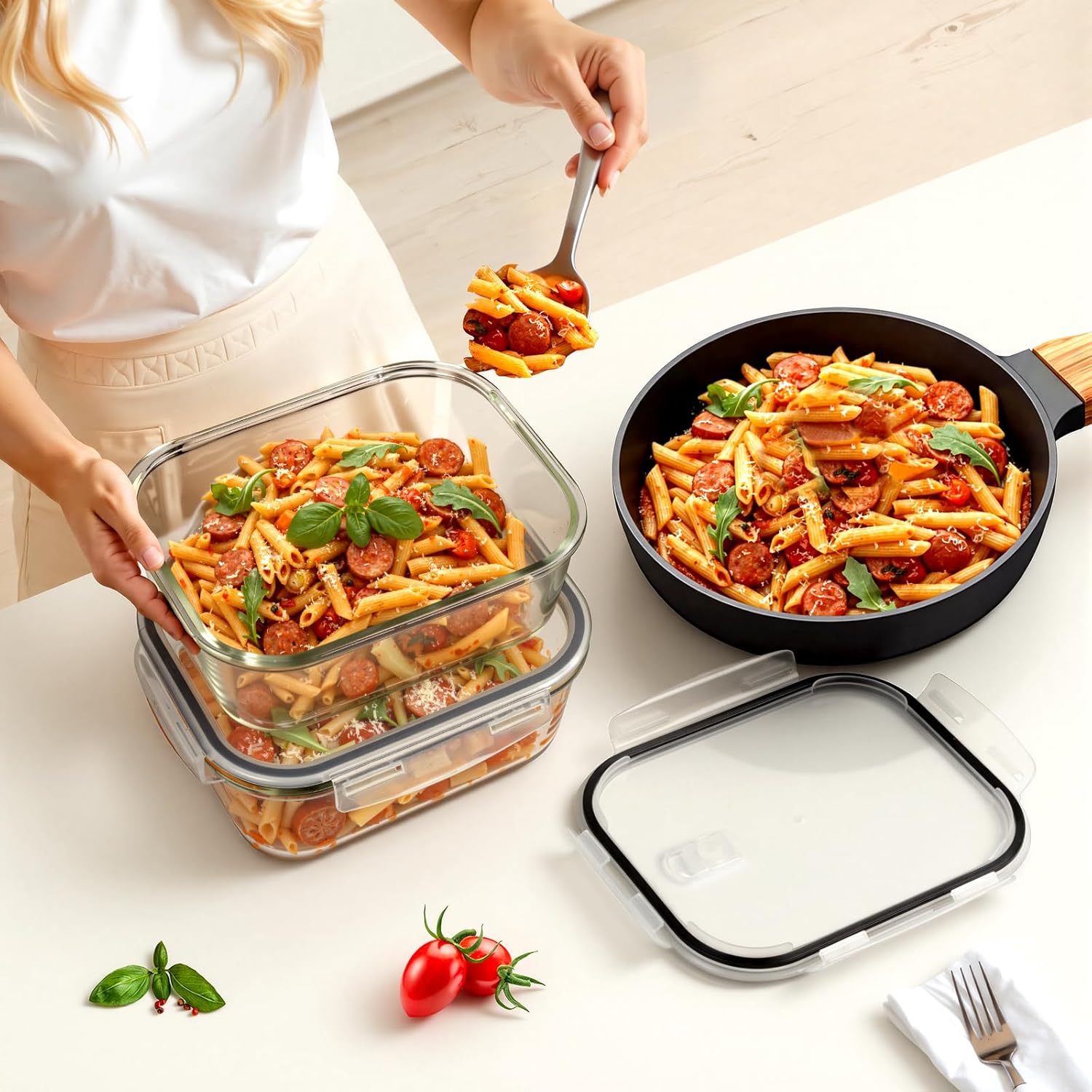 Freshmage 2 Pack 76.4oz Large Glass Storage Containers with Air Vent Lids, 9.5 Cup Glass Food Storage Container for Meal Prep, Lunch, Baking, Food Serving, Oven, Dishwasher & Freezer Safe, BPA-Free