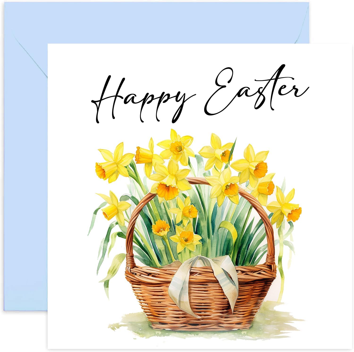 Easter Card - Spring Daffodil Basket Greeting Card - Happy Easter Card for Family and Friends - Easter Holiday Card for Men Women - Special Easter