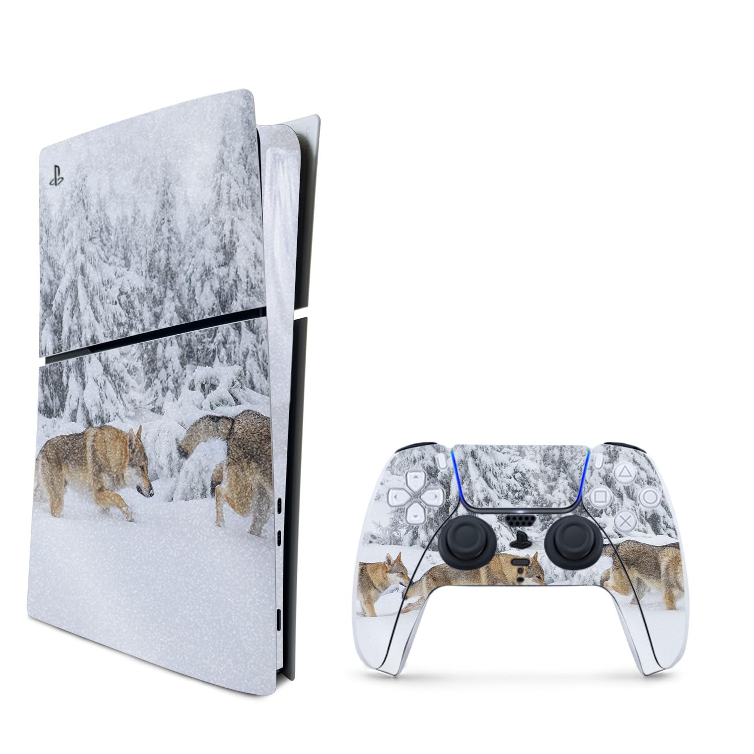 MightySkins Glossy Glitter Skin Compatible With Playstation 5 PS5 Slim Disc Edition Bundle - Wolf Pack | Protective, Durable High-Gloss Glitter Finish | Easy to Apply, Remove, and Change Styles | Made in The USA
