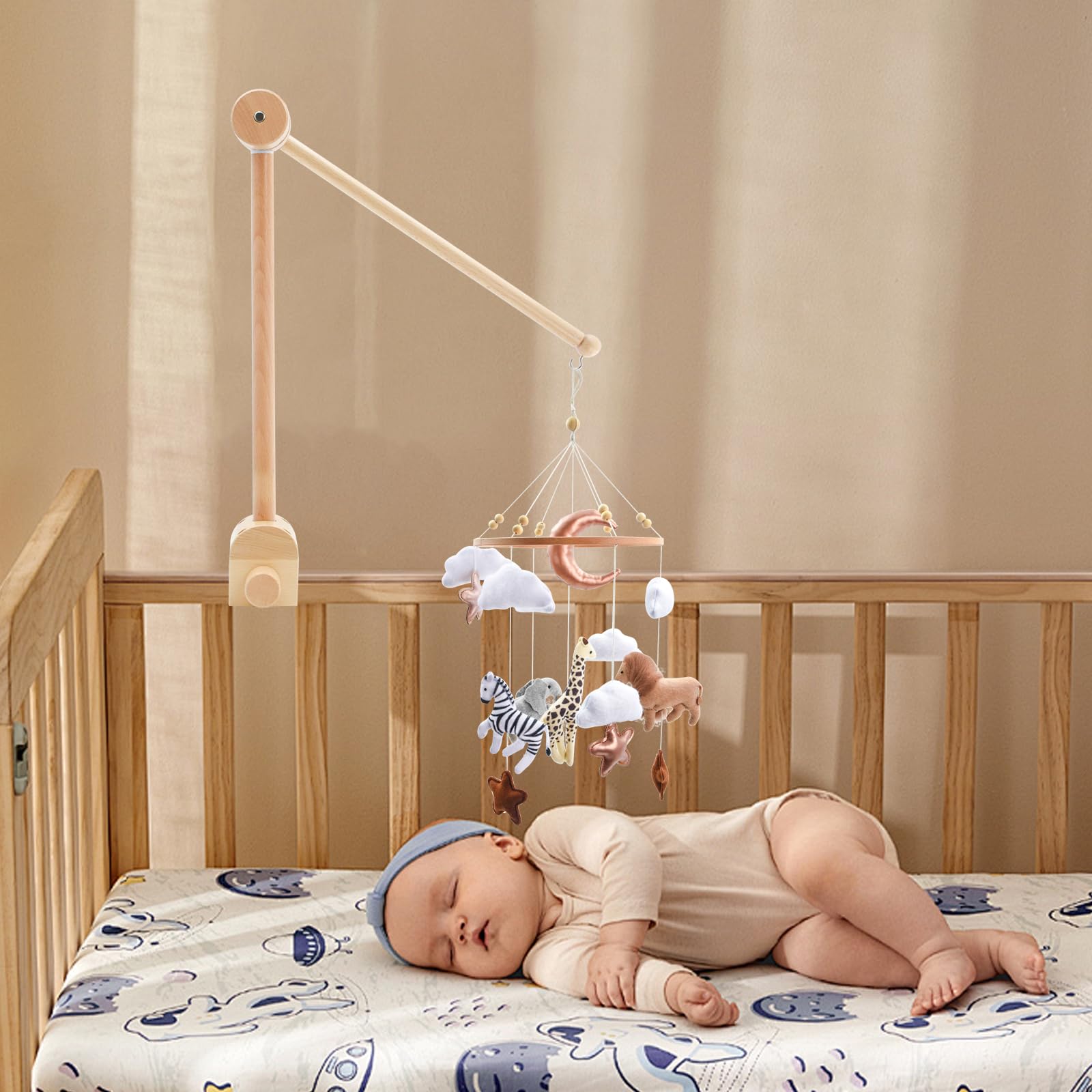 Soporte móvil para bebé, Soporte Móvil Cuna de Madera, Altura Ajustable Carrusel Cuna Bebe, Percha para Móvil de Bebé Extraíble, para Colgar Campanas de Viento Campana de Cama Juguetes