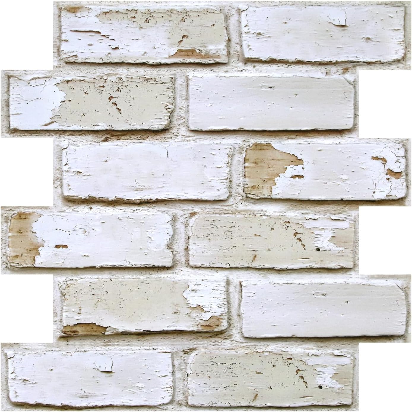 3D Peel and Stick Faux Brick Panels-10 Pcs of 11.8"X11.8" Small Size Thin PVC Retro Warm Whitewash Adhesive Brick Textured Wall Panels for Kitchen Backsplash,Living Room,Bedroom,Fireplace SM-BRICK-Z
