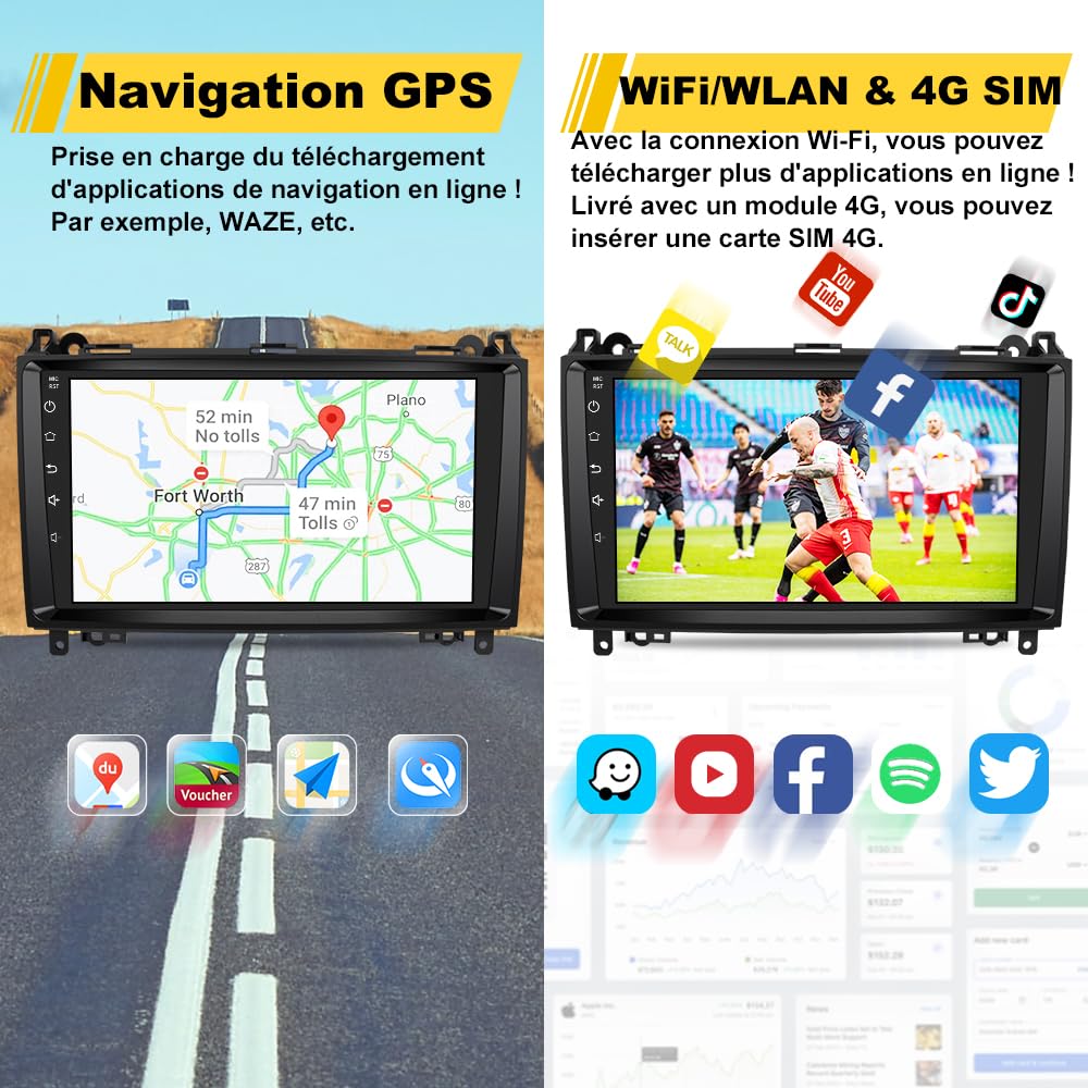 AWESAFE [6Go+128Go] Autoradio Android 15 pour Mercedes-Benz Vito Viano Sprinter W639/Classe B W245 W169 avec 4G Carplay 9 Pouces Écran Tacile avec GPS Android Auto/WiFi/RDS/FM/SWC/Aide au Parking