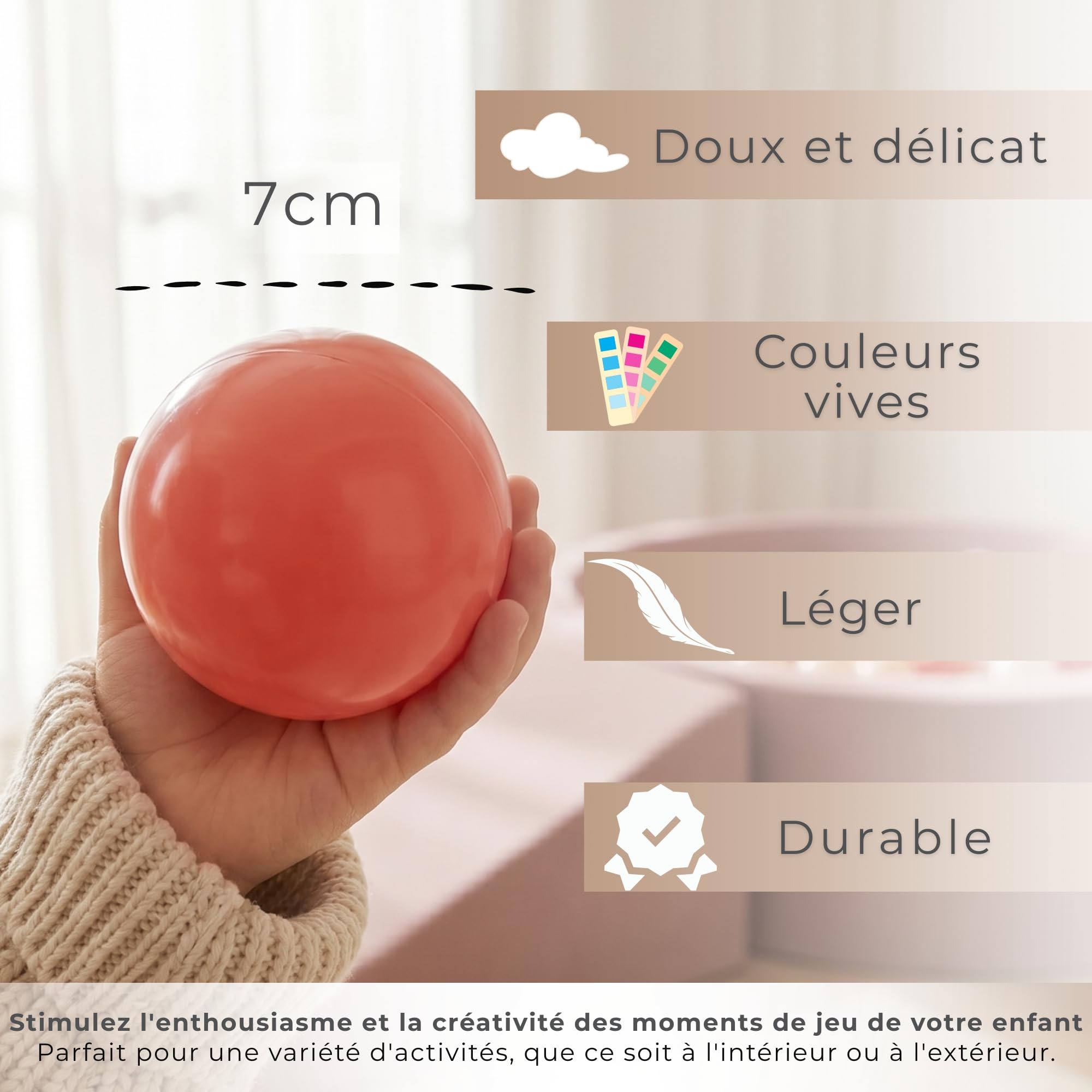 KiddyMoon Aire de Jeux en Mousse avec Piscine à Balles 90x30cm et Rampe 200 Balles 7cm pour Bébés et Enfants - Bruyère: Marron Cuivré Beige Pastel Saumon