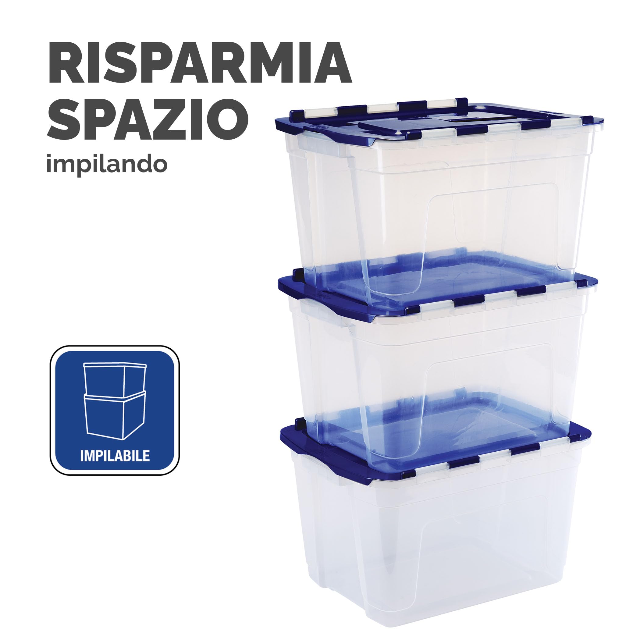 Bankers Box 55L scatola porta oggetti in confezione da 3, BPA-Free, in plastica 100% riciclata, impilabile, 35x43x59cm, ideali per organizzare la casa e l'ufficio, coperchio a cerniera
