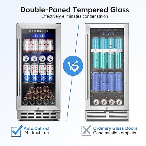 Miniatura 8 de Refrigerador de bebidas de 15 pulgadas de ancho, enfriador de bebidas mejorado con puerta de cristal, capacidad de refrigerador de bebidas para 90