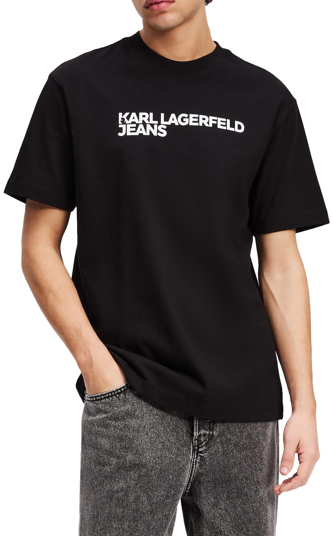 KARL LAGERFELD JEANS, Men's, Regular Short Sleeve Essential Logo Tee, Regular Fit, Black, XL