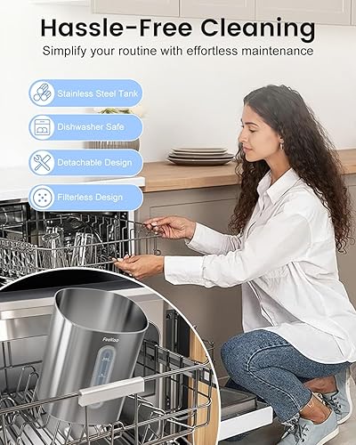 Miniatura 2 de Feekaa Humidificador de acero inoxidable apto para lavavajillas, humidificadores de niebla fría de 4 l1 galón para dormitorio, humidificador fácil