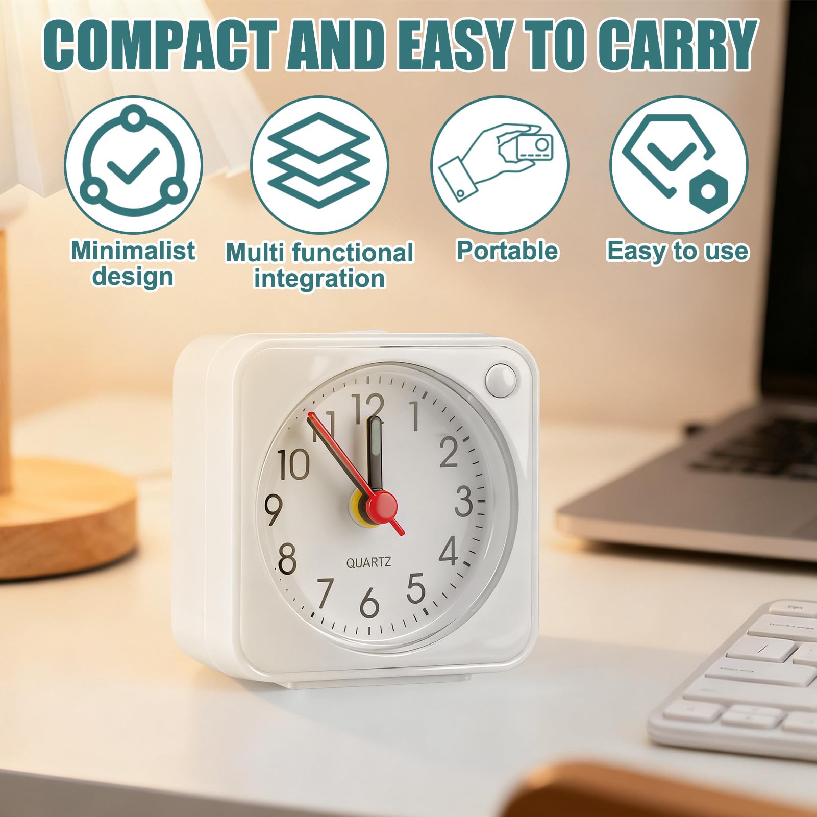 YouJabz Sveglia Analogica Da Viaggio – Ultra Compatta, Silenziosa, Con Snooze E Luce, Batteria AA - 3
