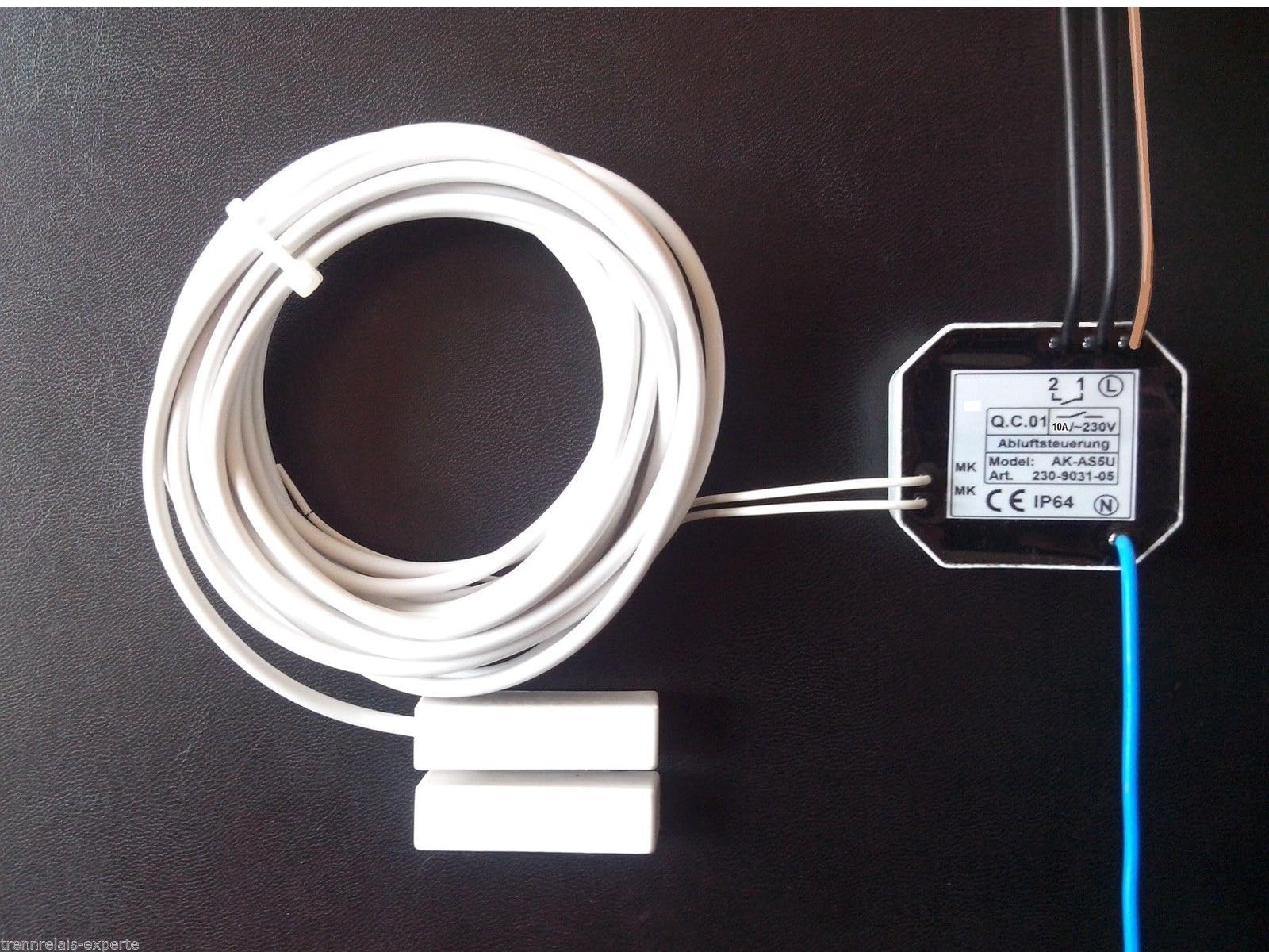 Steuerrelais für Dunstabzugshaube, Fensterkontaktschalter, IP64, 10A, Magnetkontakt 5m Kabel