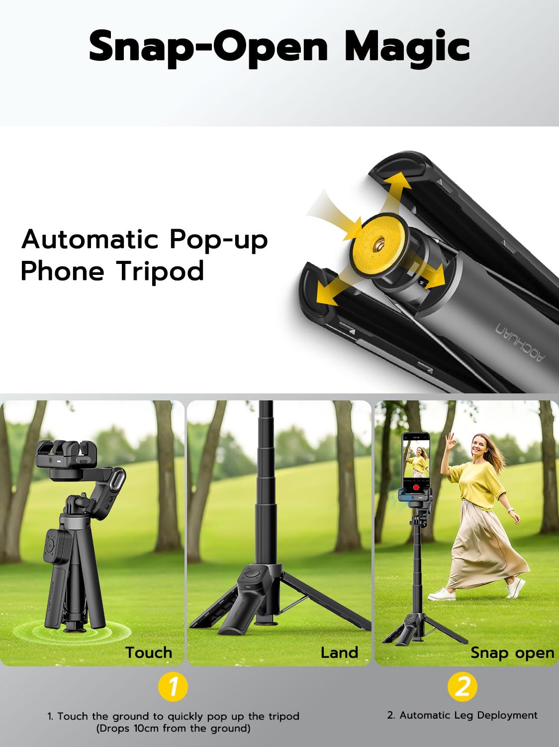 AOCHUAN Stabilisateur de cardan pour iPhone, cardan de téléphone 4 en 1 avec rotation à 360 ° pour iPhone/Android Sefie Stick trépied avec suivi automatique du visage et télécommande sans fil pour