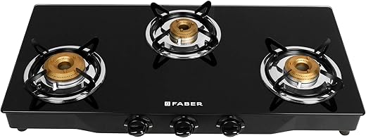 Faber Tempered Glass Jumbo Glass Top 3 Burner Gas Stove, Auto Ignition (JUMBO 3BB BK AI), Black