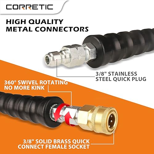 Miniatura 4 de Manguera de lavado a presión de 50 pies con conexión rápida de 3/8 pulgadas, 4000 PSI resistente a las torceduras de repuesto de manguera de lavado
