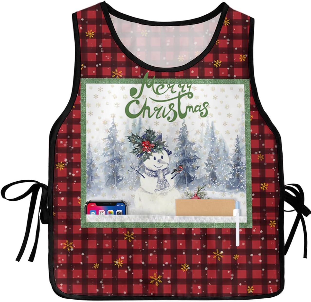 Double Love Green Eucalyptus Cobbler Aprons with 2 Pockets for Women Men, Animal Bird Botanical Plant Herb