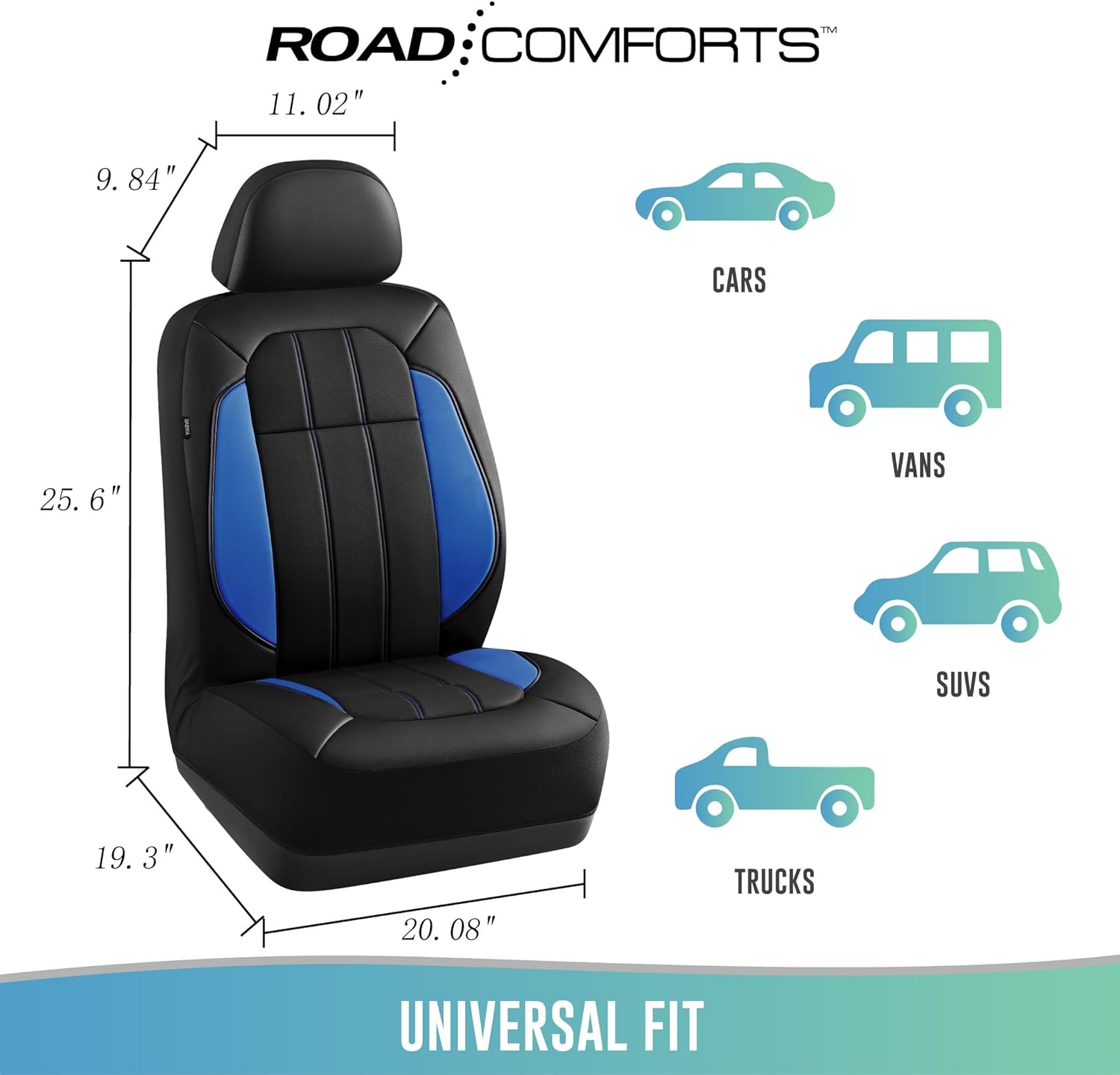 Road Comforts Car Seat Covers, Breathable Leather Seat Covers, Car Seat Covers Front Seats Airbag Compatible, Automotive Seat Covers for Most Cars, Vans, Trucks, SUV-Blue