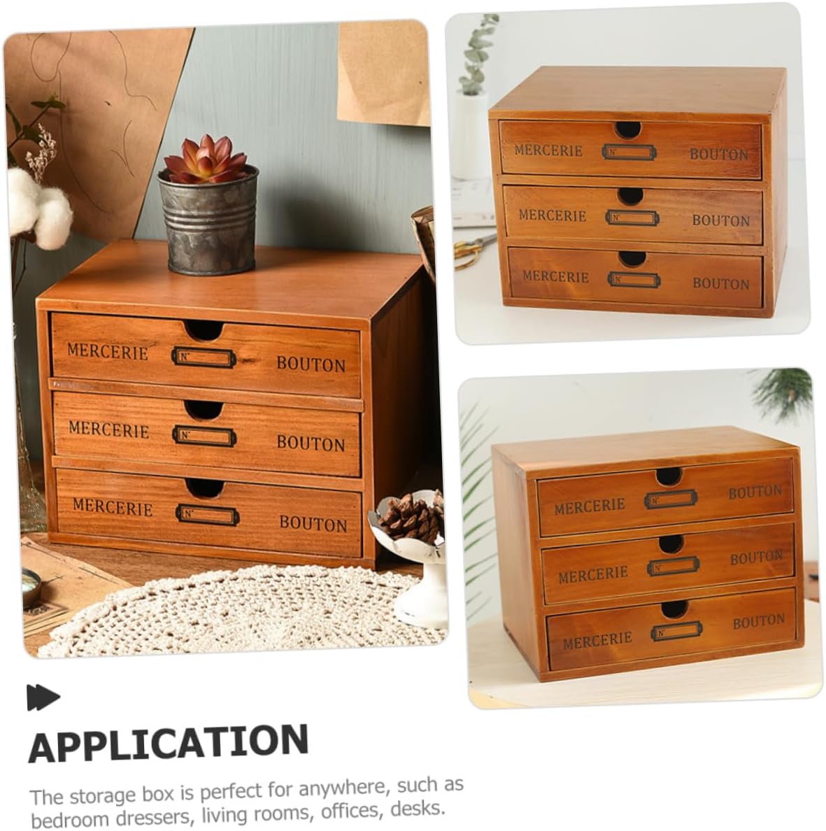 PRETYZOOM Desktop Storage Box with Drawer Organizer for Jewelry Makeup Office Accessories Sturdy Solid Wood Multi-use Sundries Cabinet for Bedroom Vanity and Home Desk