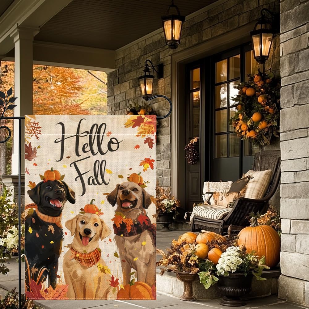 Fall Dog Garden Flag for Outside 12x18 Inch Double Sided Maple Leaf Pumpkin Farmhouse Holiday Outdoor Yard Flag Home Decorations - Image 3