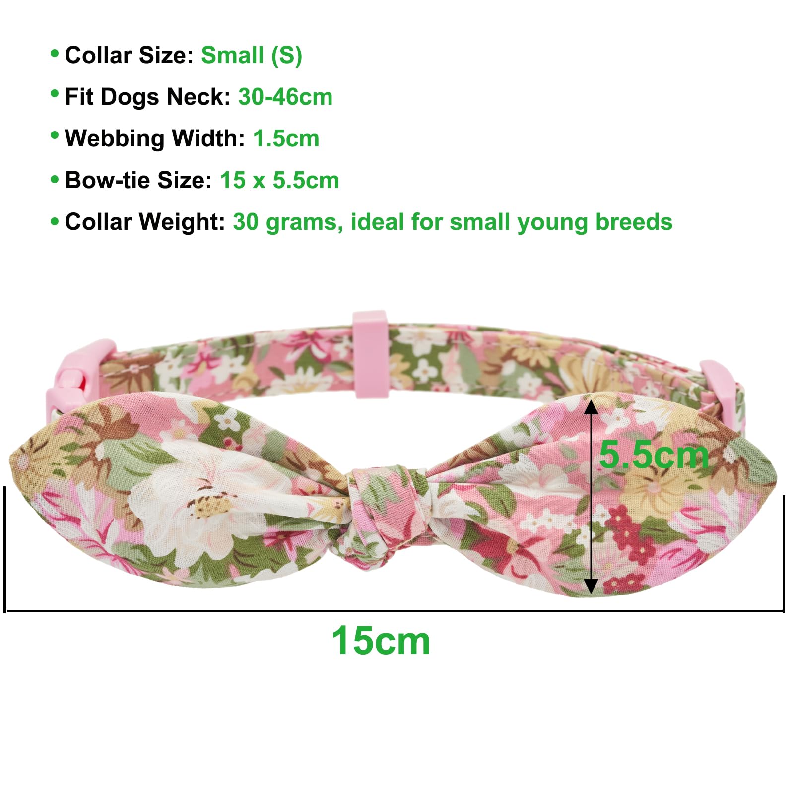 YUDOTE Cotton Dog Collar Soft Lightweight with Hand-tied Knot Bow Non-irritating for Small Dogs Delicate Neck 30-46cm,PinkFlora - Image 3
