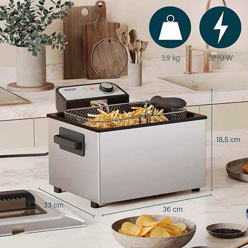 Princess Deep fryer, capacity 5 litres, 3270 W, cold zone technology, viewing window, stainless steel, double thermostat, easy to clean, removable parts, 01.184090.01.001 - 3