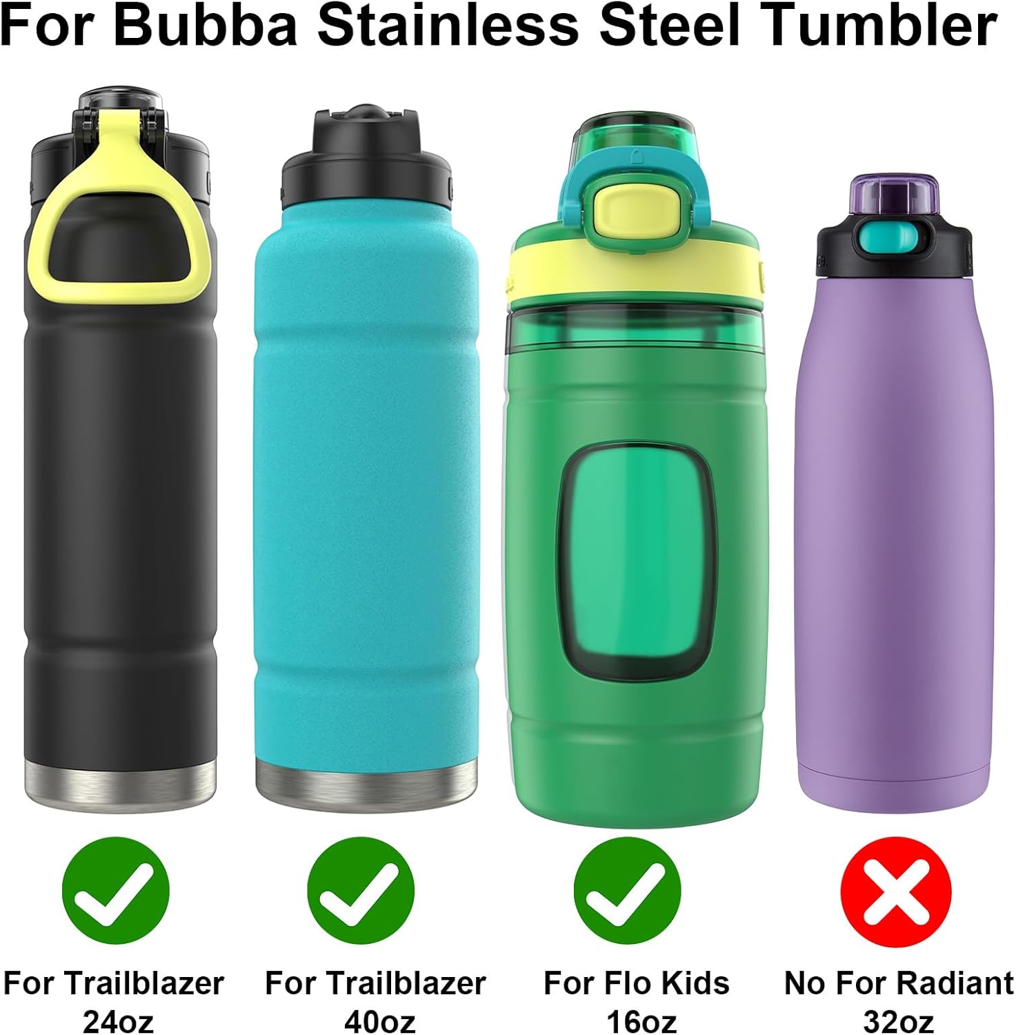 Auto Spout Lid for Bubba Trailblazer 24 32 40 oz Water Bottle, 2 Pack Lid Compatible with Bubba Flo Kids 16oz Wide Mouth Water Bottle, Portable Replacement Cap(2pcs) - Image 2