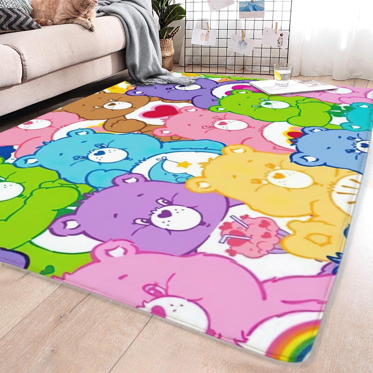 “TIDDY BEAR テディーベアー　総柄　ラグ　カーペット　マット Amazon｜ケアベア カーペットフロアマット ラグ ラグマット 低反発