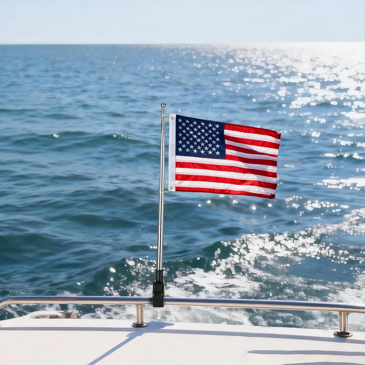 American Boat Flag with Pole, Embroidered Small USA ATV UTV Flag 12x18 inch for Boat with 53'' Adjustable Retractable Heavy Duty Flagpole Kit - Image 5