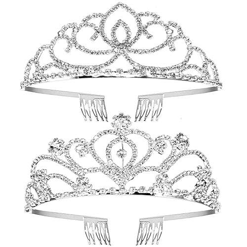 ZOCONE Corona de tiara de cumpleaños para mujer, paquete de 2 tiara de princesa de cristal para niñas pequeñas, coronas de novia para fiesta de