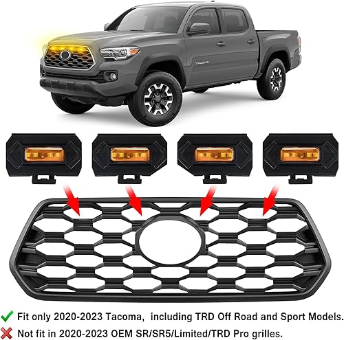 Miniatura 4 de AUTOXBERT Tacoma - Luces LED para parrilla compatibles con Toyota Tacoma 2020 2021 2022 2022 2023 TRD Off-Road & Sprot OEM parrilla delantera luces