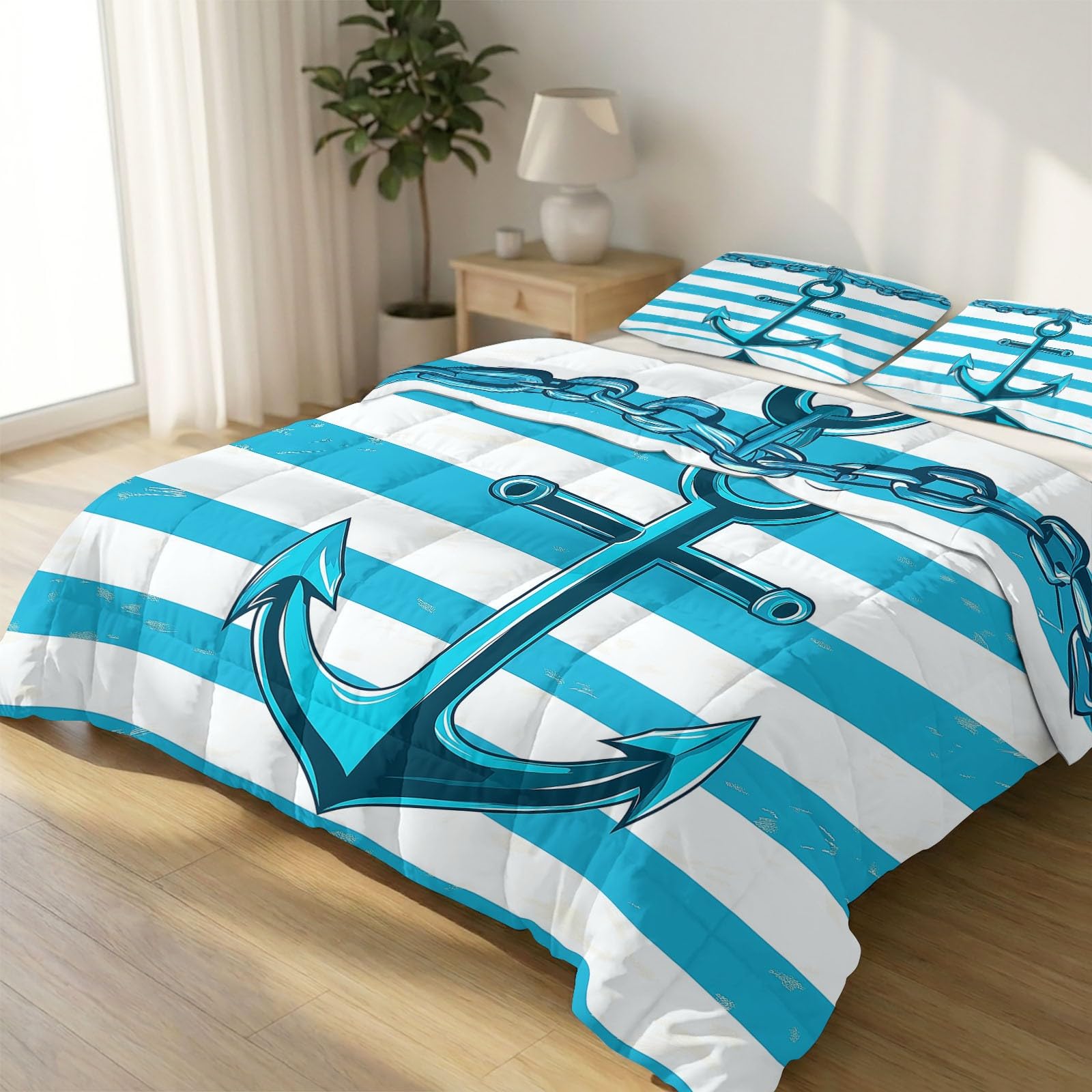 Edredón a rayas minimalistas de 240 x 220 cm con tacto suave premium