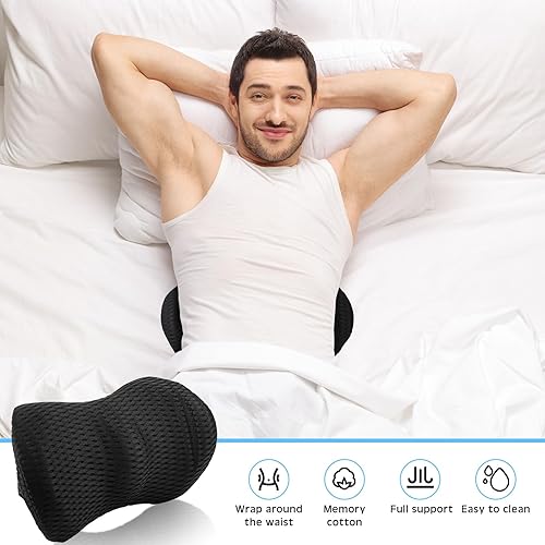 Miniatura 5 de Menkxi 2 almohadas de apoyo lumbar de espuma viscoelástica para silla de oficina, cojín de espalda antideslizante para automóvil, ergonómica,